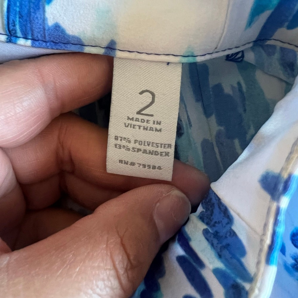 Zenergy by Chicos Blue White Abstract Ikat Pleated Zip Up Jacket Womens 2 Large - Picture 6 of 9